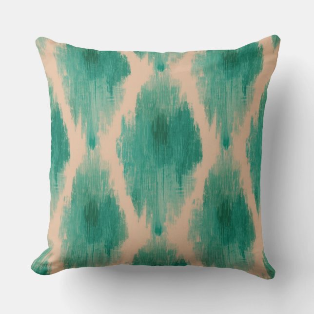 Coussin Modern Ikat Teal & Clay Throw Pillow | Boho-Lux (Recto)