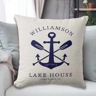 Coussin Modern Lake House Nom de famille Ancre Oars Paddle