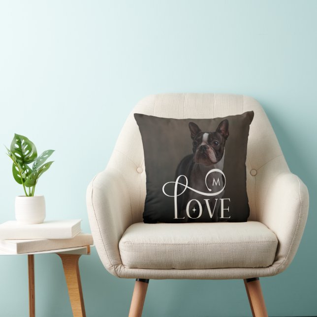 Coussin Modern Love Custom Dog Pets Photo Monogram (Chaise)