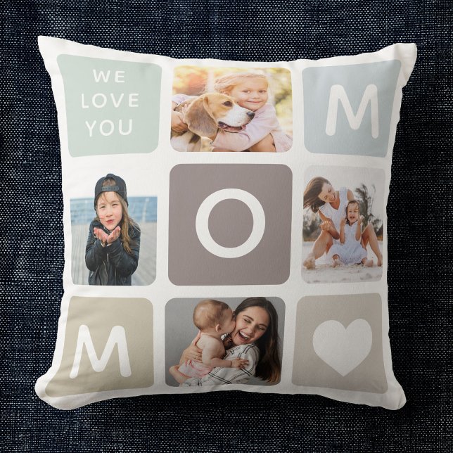 Coussin Modern MOM Photo Collage Fête des Mères Famille mi (Créateur téléchargé)