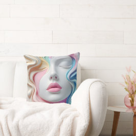 Coussin Modern Pastel Abstract 3D Face Art Throw Pillow