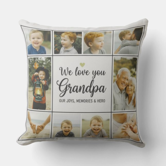 Coussin Modern Photo Grandpa Script Heart Throw Pillow (Recto)