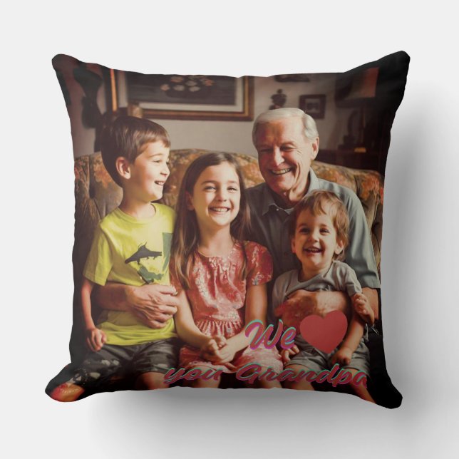 Coussin Modern Photo Grandpa Script Heart Throw Pillow (Recto)