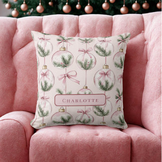 Coussin Modern Pink Christmas Ornament Personalized Pillow