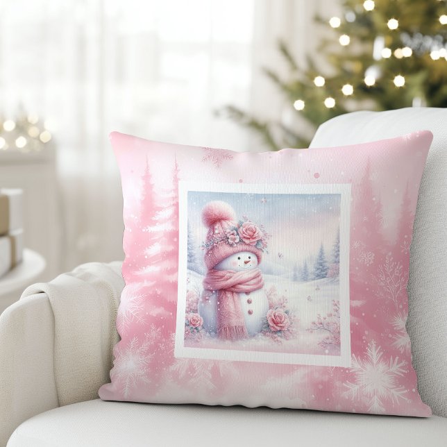 Coussin Modern Pinkmas Cozy Winter Forest Kids Room Pillow (Modern Pinkmas Cozy Winter Forest Kids Room Pillow)