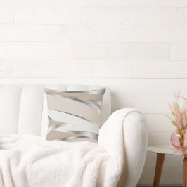 Coussin Modern Sleek Metallic Silver and Beige Abstract