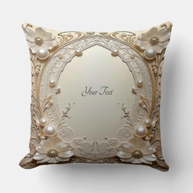 Coussin Modern White Flowers Pearls Throw Pillow (Recto)