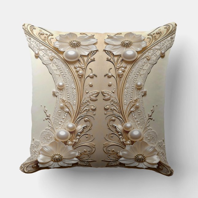 Coussin Modern White Flowers Pearls Throw Pillow (Recto)