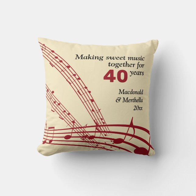 Coussin Moderne | 40e Mariage RUBY | Notes de musique (Recto)