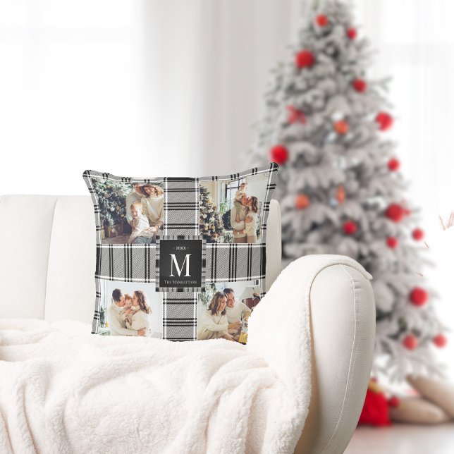 Coussin Moderne 4 Souvenirs photo Noir Blanc Plaid Holiday (Créateur téléchargé)