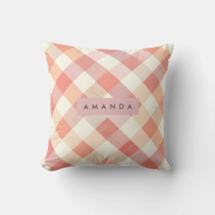 Coussin Moderne à carreaux pêche pastel personnalisée