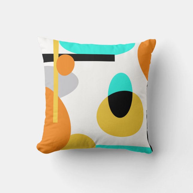 Coussin moderne abstrait audacieux orangé et aqua (Recto)