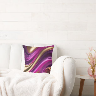 Coussin Moderne Abstrait-flux Art-violet rose et or-