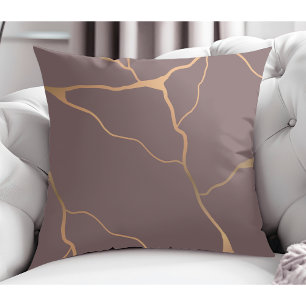 Coussin Moderne Abstrait Gold Vein Design Mauve