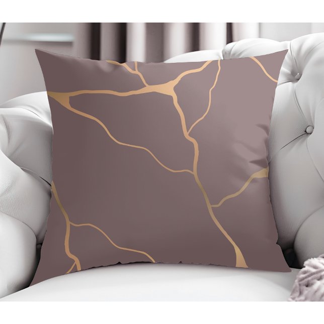 Coussin Moderne Abstrait Gold Vein Design Mauve (Créateur téléchargé)