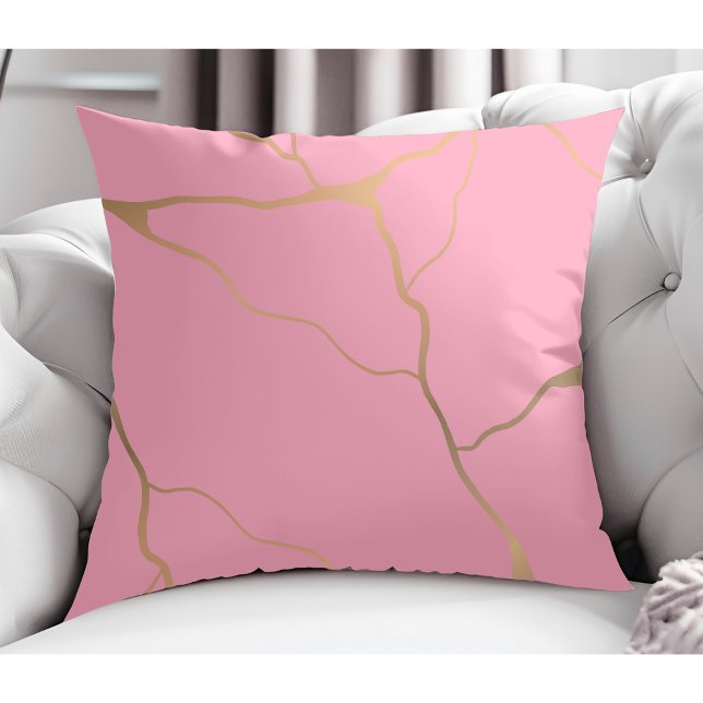 Coussin Moderne Abstrait Gold Vein Design Rose (Créateur téléchargé)
