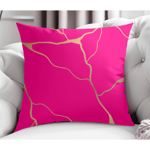 Coussin Moderne Abstrait Gold Vein Design rose vif