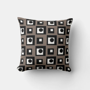 Coussin Moderne Abstrait Noir Chanceux Beige & Blanc