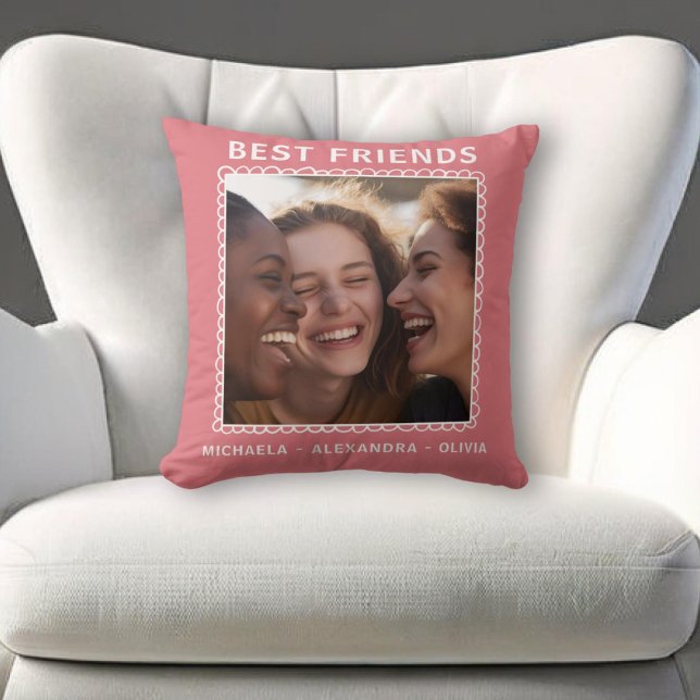 Coussin Moderne Best Friends Pink Photo (Créateur téléchargé)