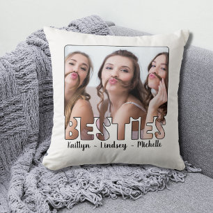 Coussin Moderne BESTIES Amis Typographie Noms de photo Tho