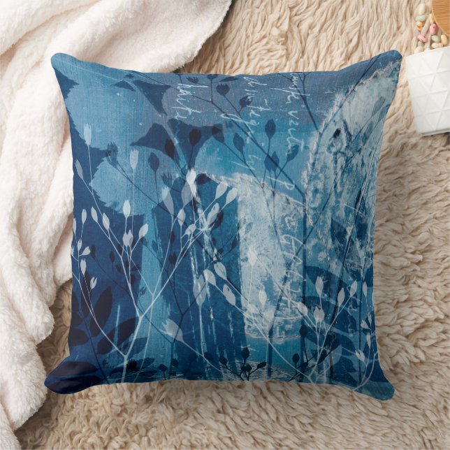 Coussin Moderne Bleu Cyanotype Foliage Botancien (Couverture)