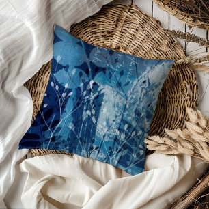 Coussin Moderne Bleu Cyanotype Foliage Botancien