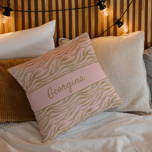 Coussin Moderne Chic Rose Pâle et Imprimé Tigre Beige