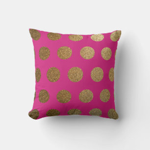 Coussin Moderne Chic Tendance Rose Magenta Chaud pois doré
