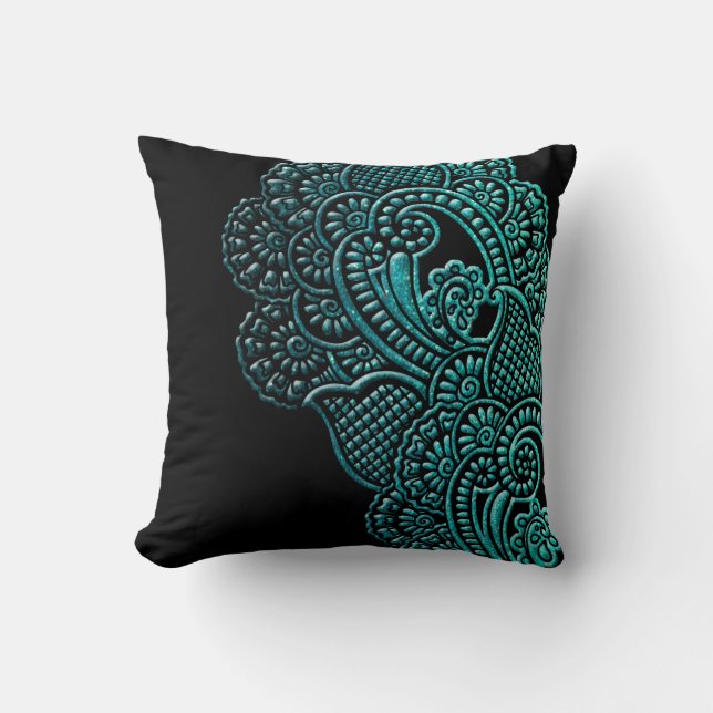 Coussin Moderne Chic Turquoise Parties scintillant Noir Ar (Recto)