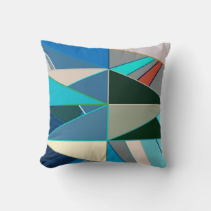 Coussin Moderne du milieu du siècle Abstrait, Turquoise et
