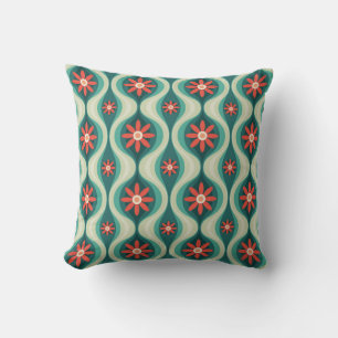 Coussin Moderne du milieu du siècle : Fleurs orange Abstra