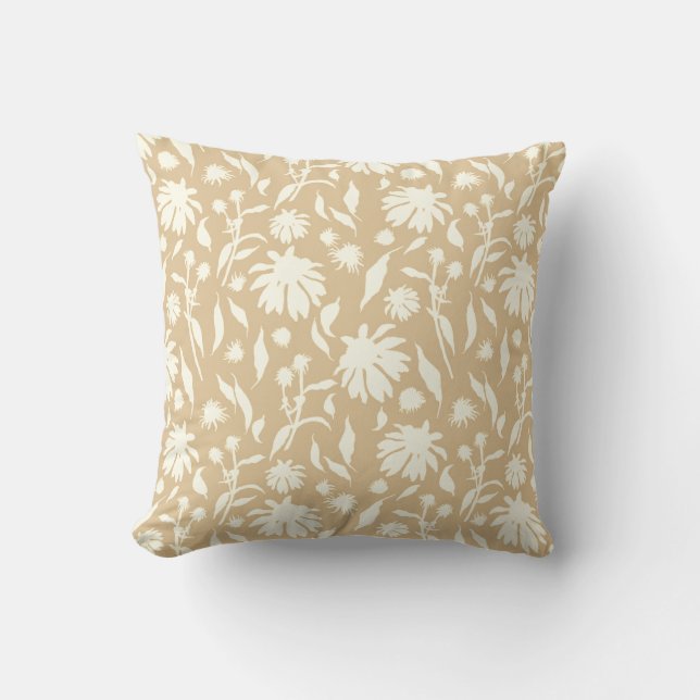 Coussin Moderne Elégant Abstrait Beige Blanc Cone Fleurs (Recto)