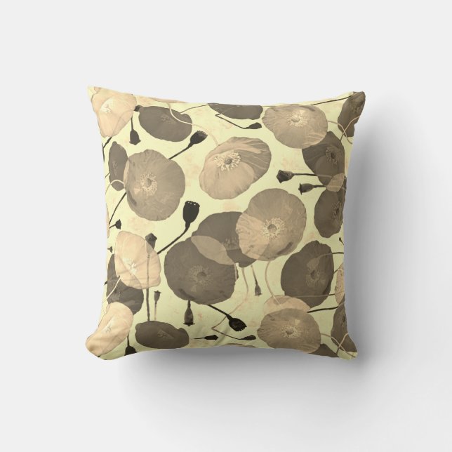 Coussin Moderne Elégant Beige Poppy Floral (Recto)