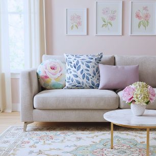 Coussin Moderne élégant botanique aquarelle bleu marine