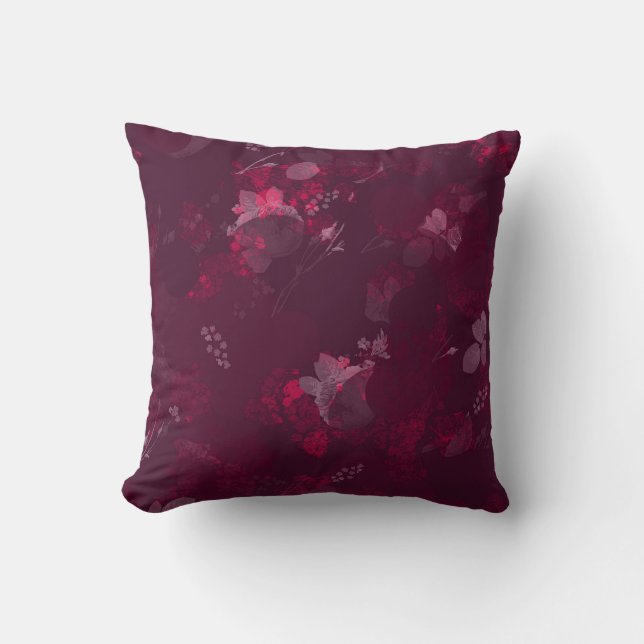 Coussin Moderne Elégant Burgundy Grey Floral (Recto)