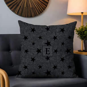Coussin Moderne Elegant Chic Black Star Motif Monogramme
