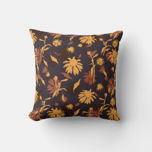 Coussin Moderne Elégant Confleurs Jaune Orange sur Bleu