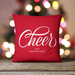 Coussin Moderne Élégant Joyeux Noël Rouge écriture festive