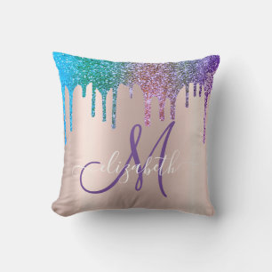 Coussin Moderne élégant paillettes gouttes Rose Or Monogra