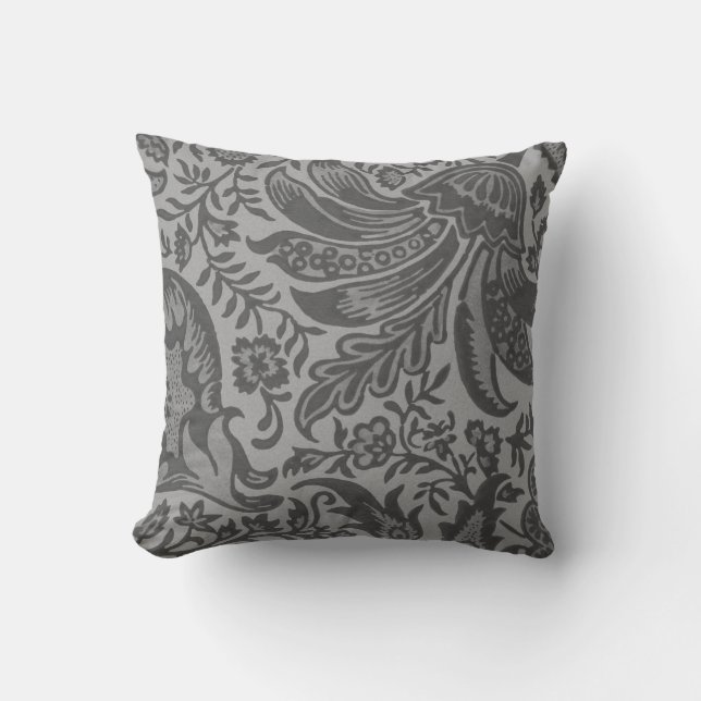 Coussin Moderne Floral Botanique Gris (Recto)