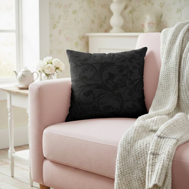 Coussin Moderne Floral Noir Velvet noir (Créateur téléchargé)