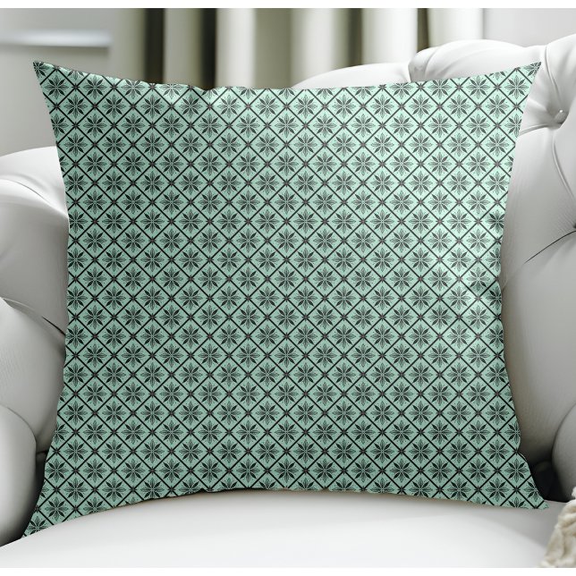 Coussin Moderne Floral Petit Motif Plaid Turquoise (Créateur téléchargé)