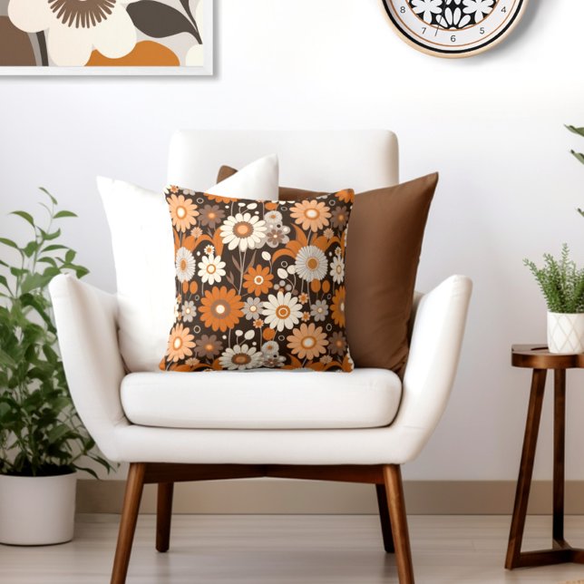 Coussin Moderne Florale Rétro du milieu du siècle (Transform your space with the timeless beauty of mid century modern floral throw pillow.)