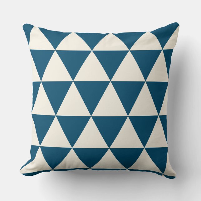 Coussin moderne géométrique bleu et ivoire blanc (Recto)