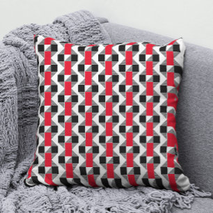Coussin Moderne géométrique memphis rouge noir et blanc