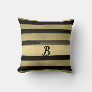 Coussin Moderne Glamour Noir & Or Rayure Coup de Pinceau C