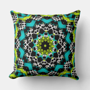 Coussin Moderne Graphisme Vert Bleu Noir Blanc Motifs