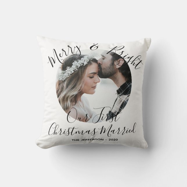 Coussin Moderne Joyeux brillant Premier Noël Marqué Photo (Recto)