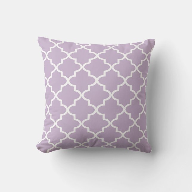 Coussin Moderne Lilac Purple et Blanc Marocain Quatrefoil (Recto)