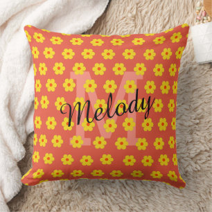 Coussin moderne milieu de siècle mignon rétro floral initi